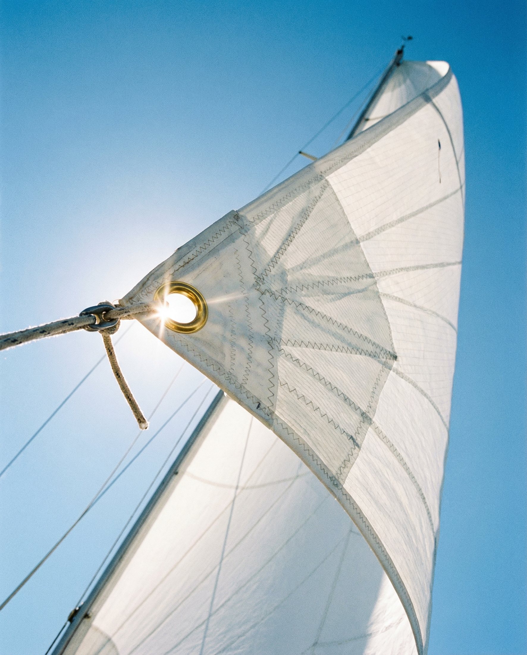 Close detail of yacht sails at sea